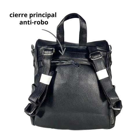 Mochila y Cartera Eco Cuero Negro anti-robo 6