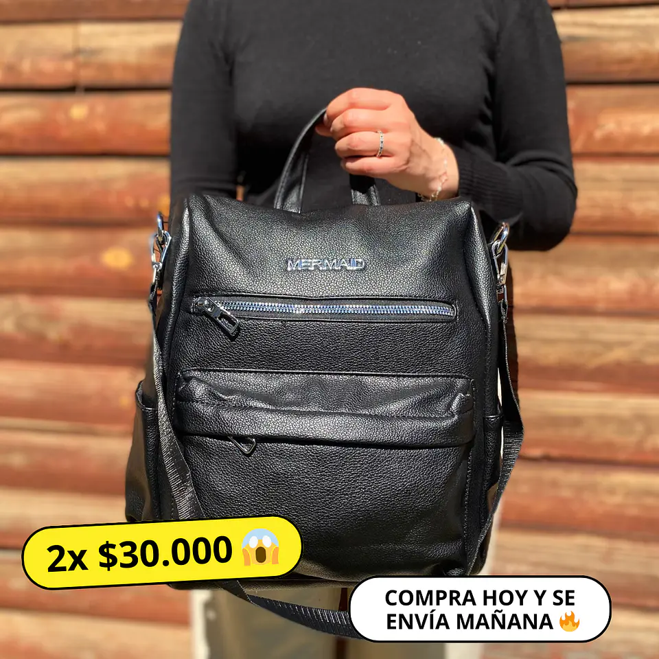 Mochila y Cartera Eco Cuero Negro anti-robo 1