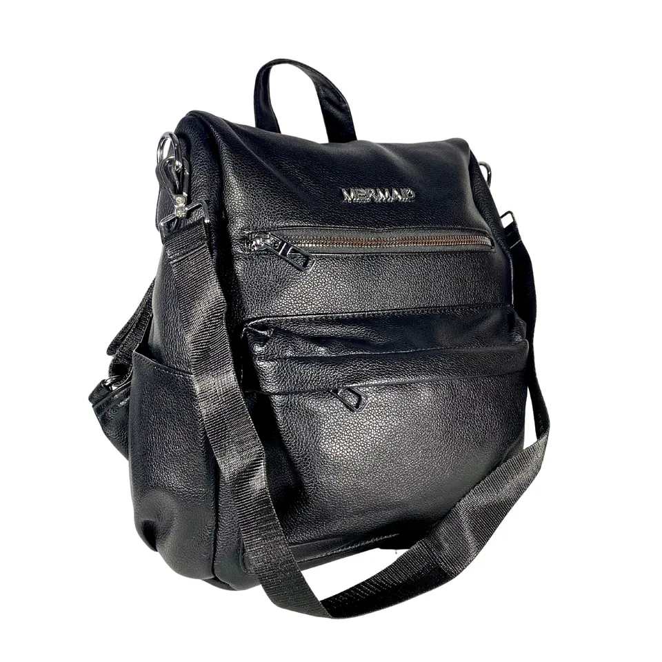 Mochila y Cartera Eco Cuero Negro anti-robo 5