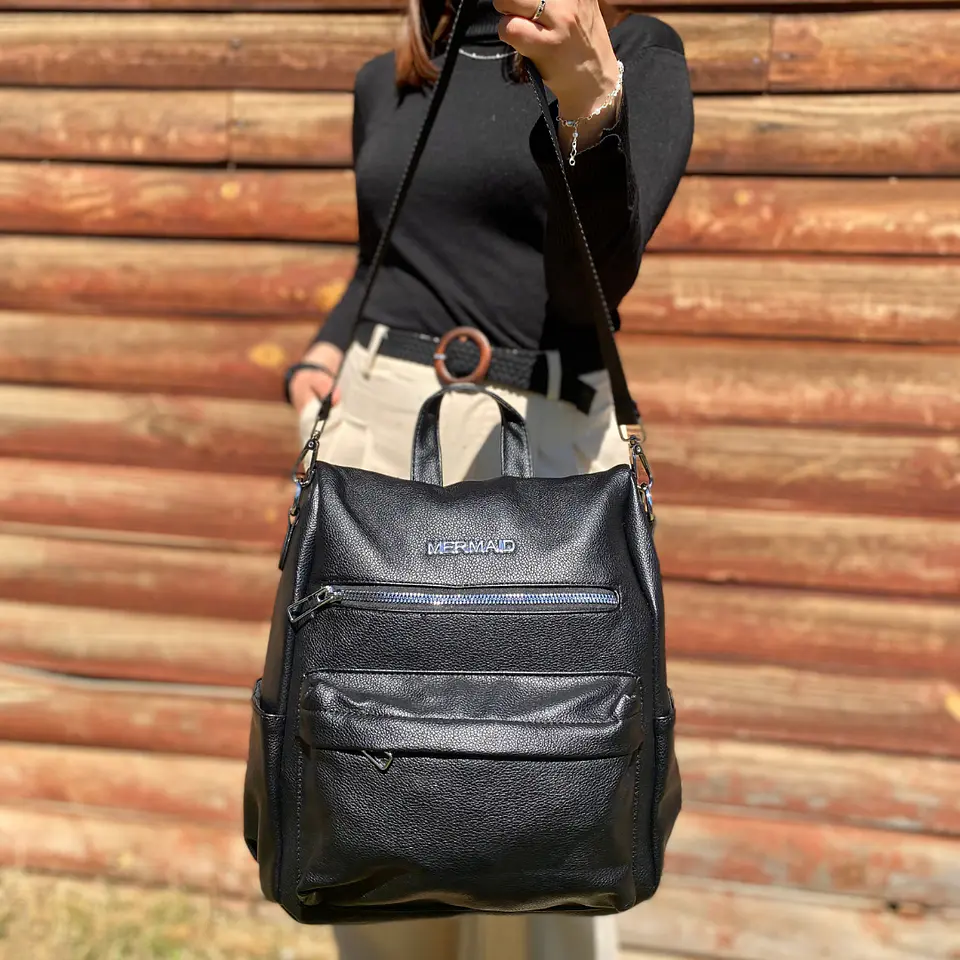 Mochila y Cartera Eco Cuero Negro anti-robo 2