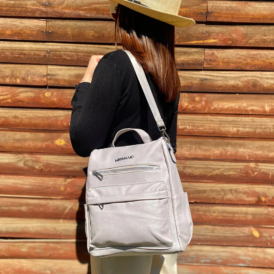 Mochila y Cartera Eco Cuero Nude anti-robo 2