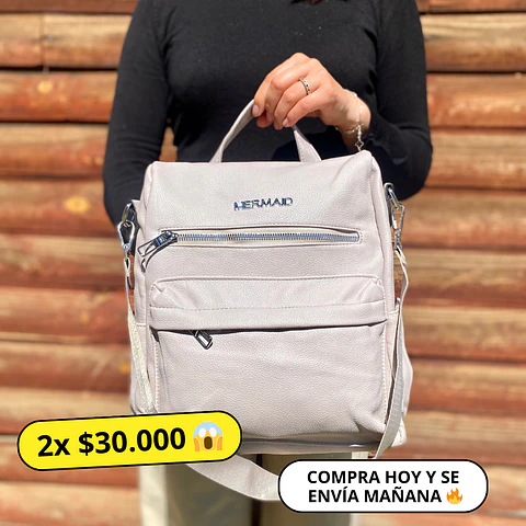 Mochila y Cartera Eco Cuero Nude anti-robo 1