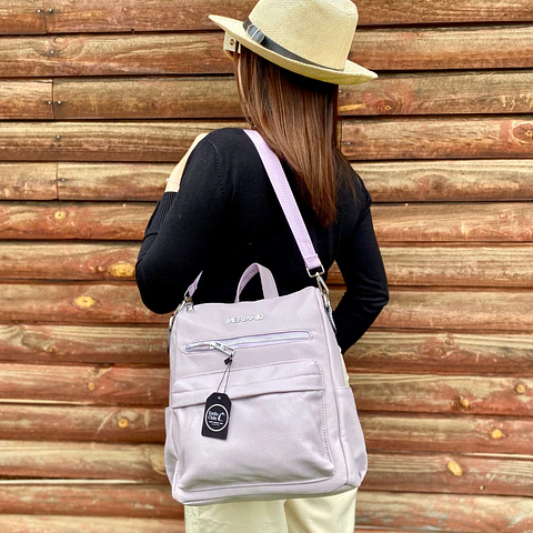 Mochila y Cartera Eco Cuero Rosa 2