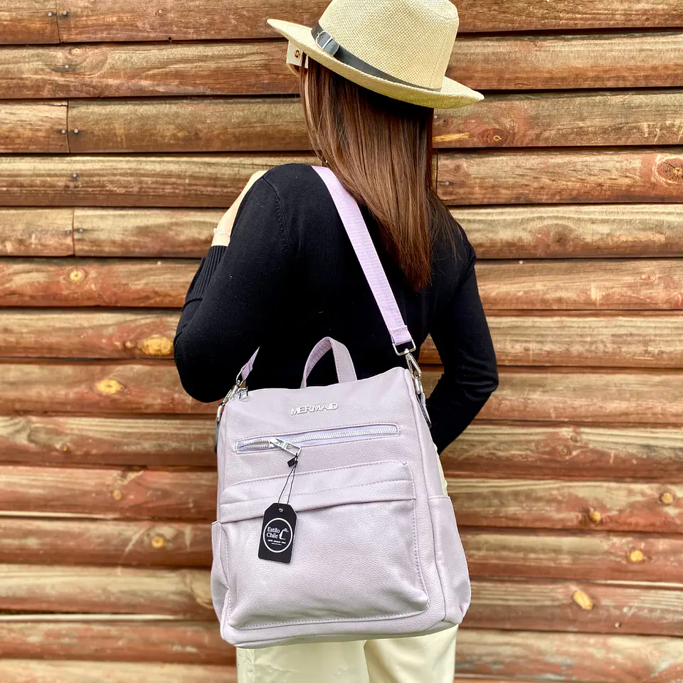 Mochila y Cartera Eco Cuero Rosa 2