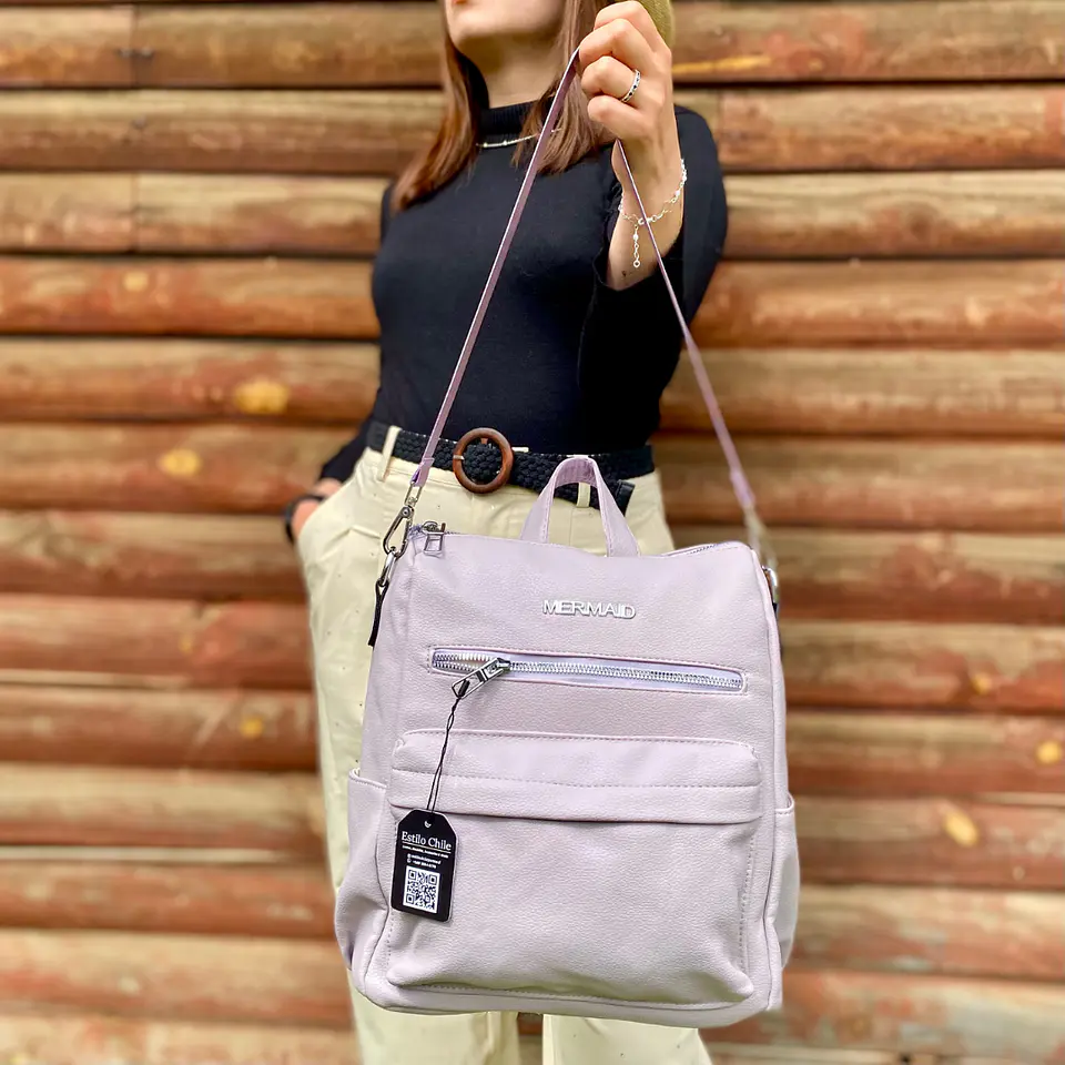 Mochila y Cartera Eco Cuero Rosa 3