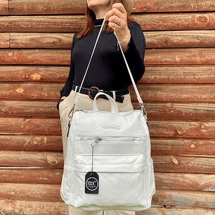 Mochila y Cartera Eco Cuero Blanca 