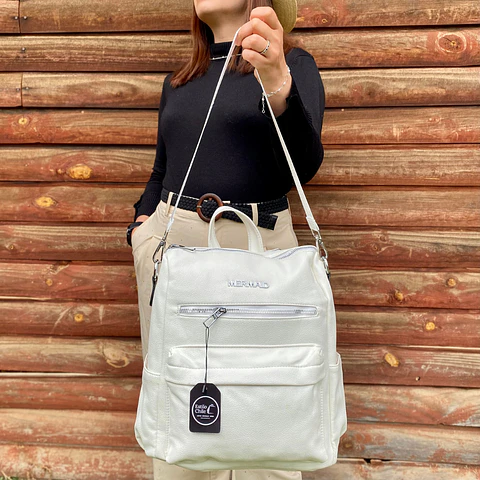 Mochila y Cartera Eco Cuero Blanca  2