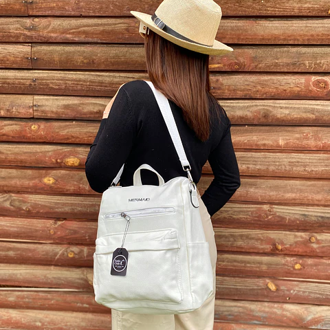 Mochila y Cartera Eco Cuero Blanca  3