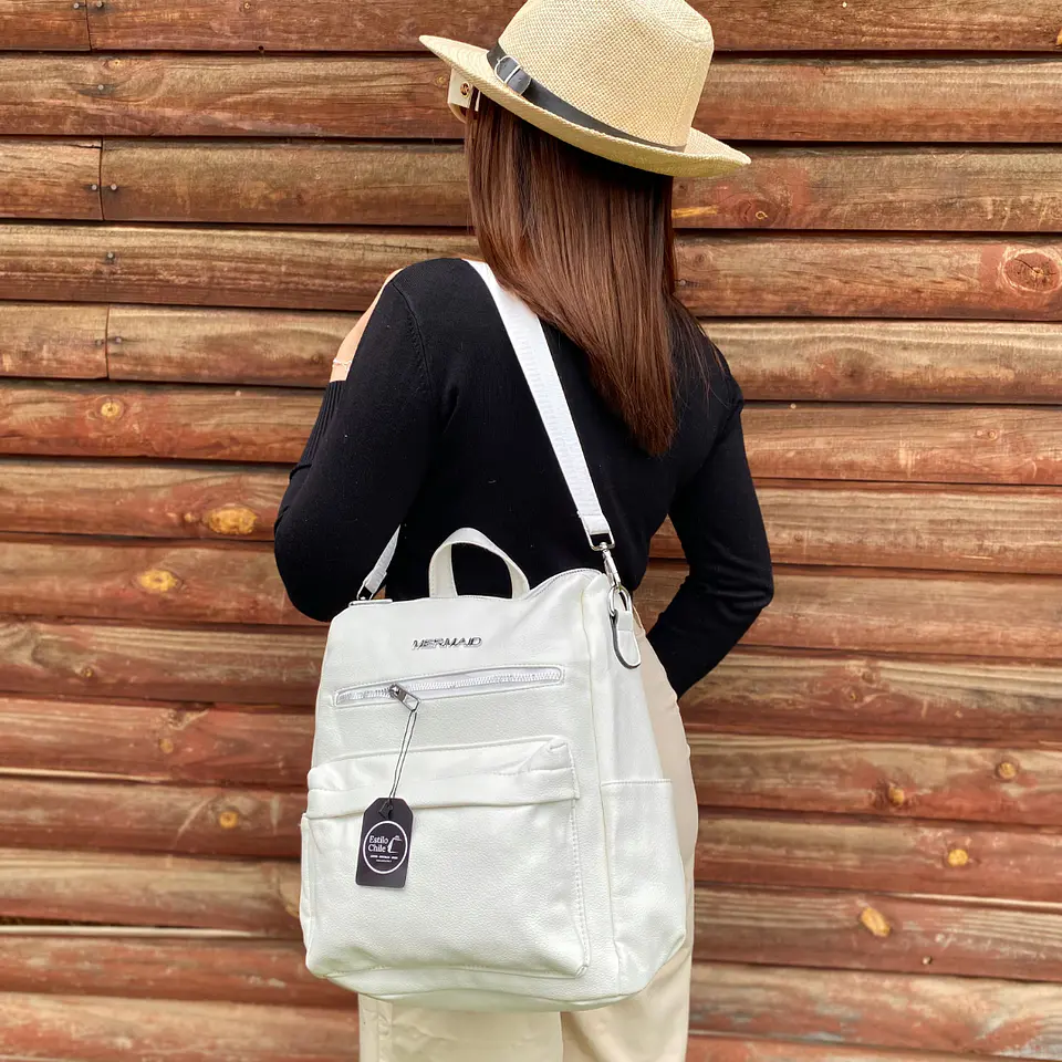 Mochila y Cartera Eco Cuero Blanca  3