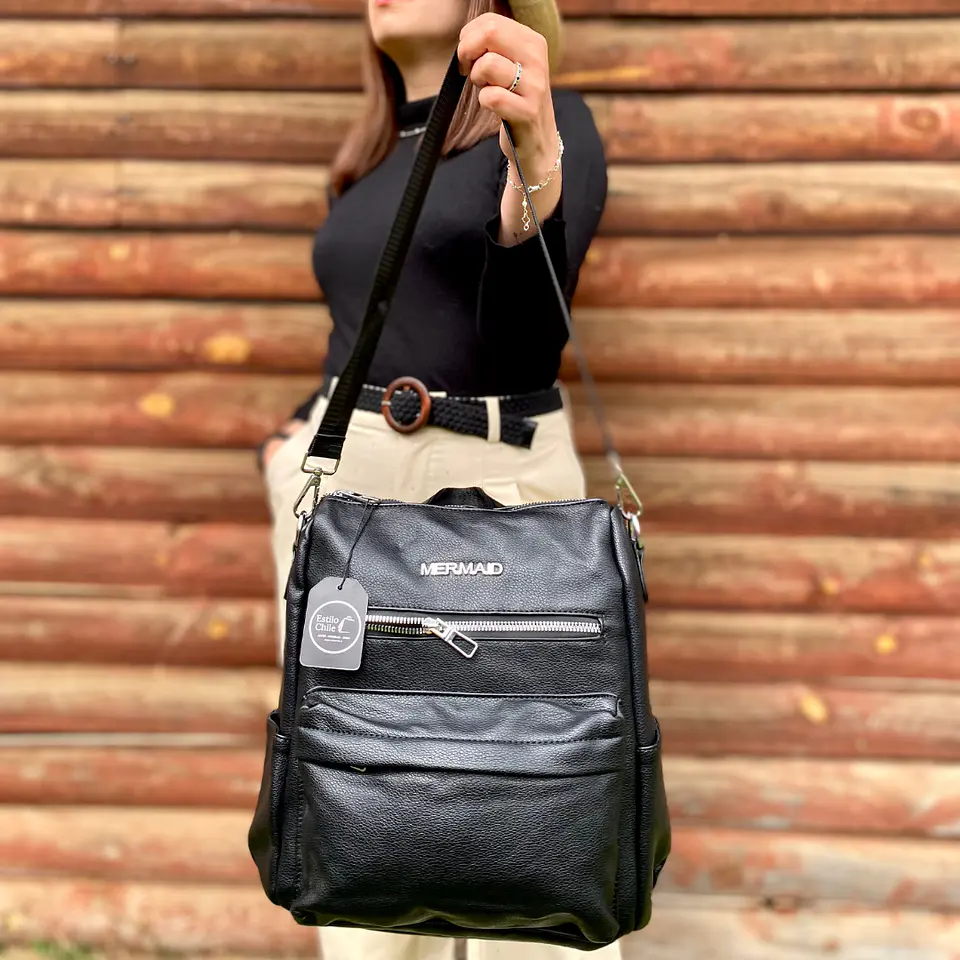Mochila y Cartera Eco Cuero Negra 2