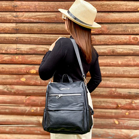 Mochila y Cartera Eco Cuero Negra 3