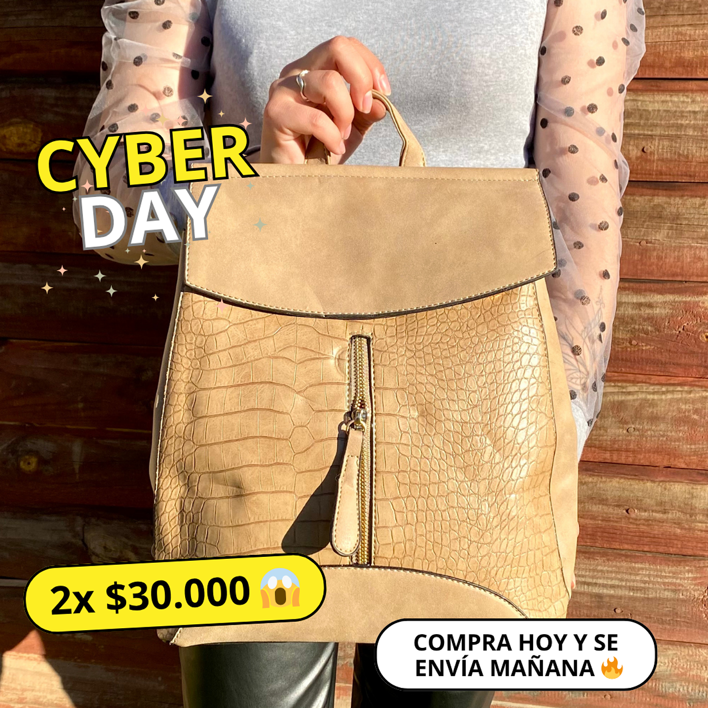 Mochila y Cartera Eco Cuero beige 1