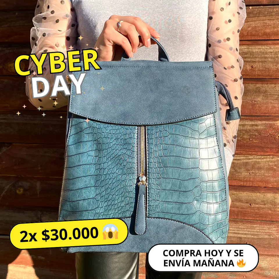 Mochila y Cartera Eco Cuero Azul 1