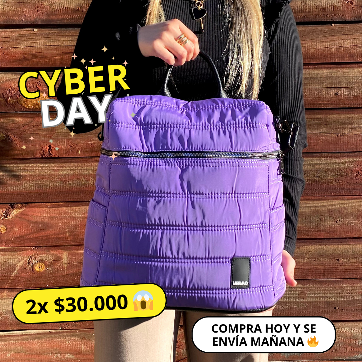 Mochila y Bolso Puff morada (capacidad Pc 15