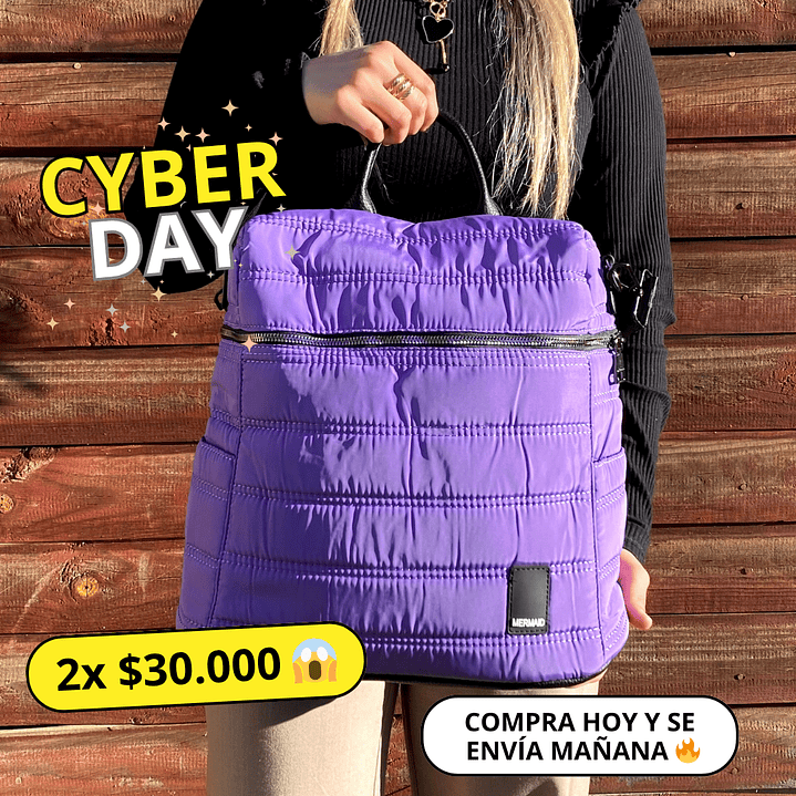 Mochila y Bolso Puff morada (capacidad Pc 15