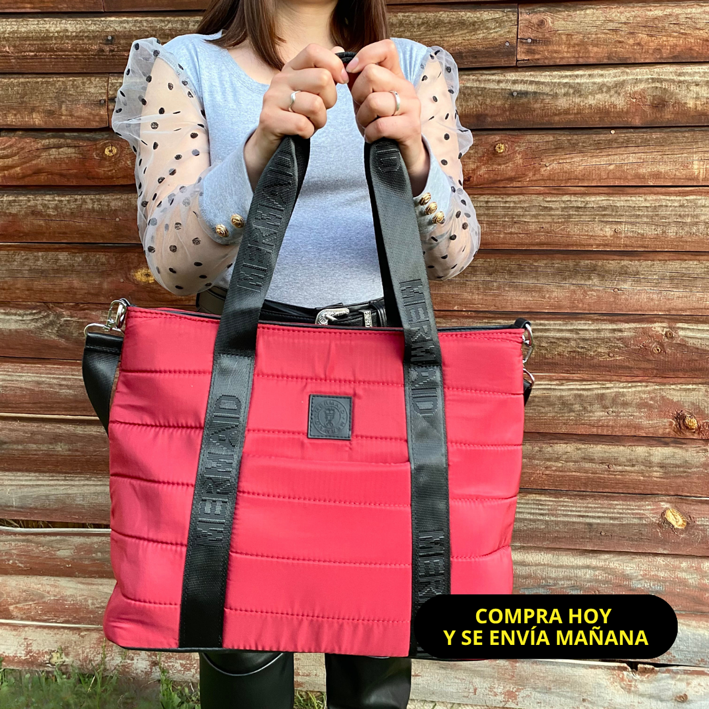 Bolso Tote puff rojo (con capacidad para Pc 14