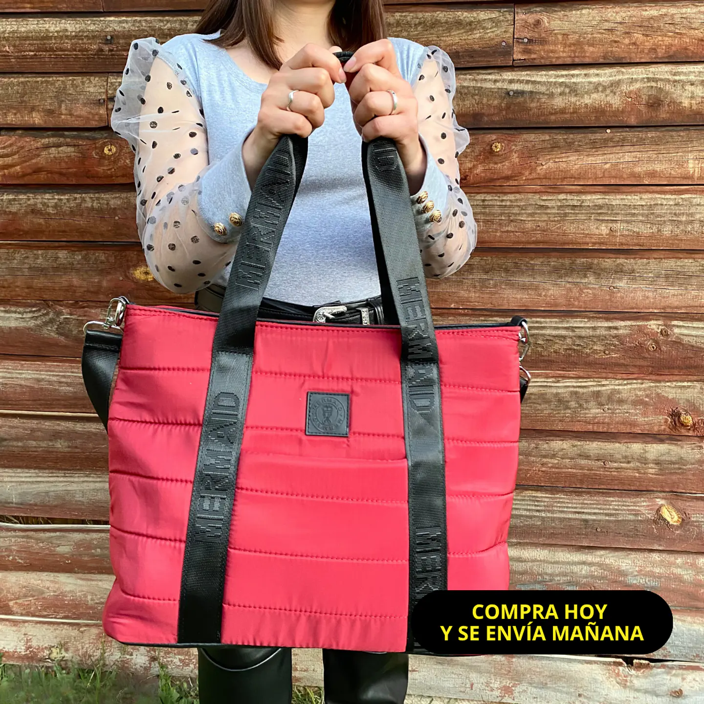 Bolso Tote puff rojo (con capacidad para Pc 14