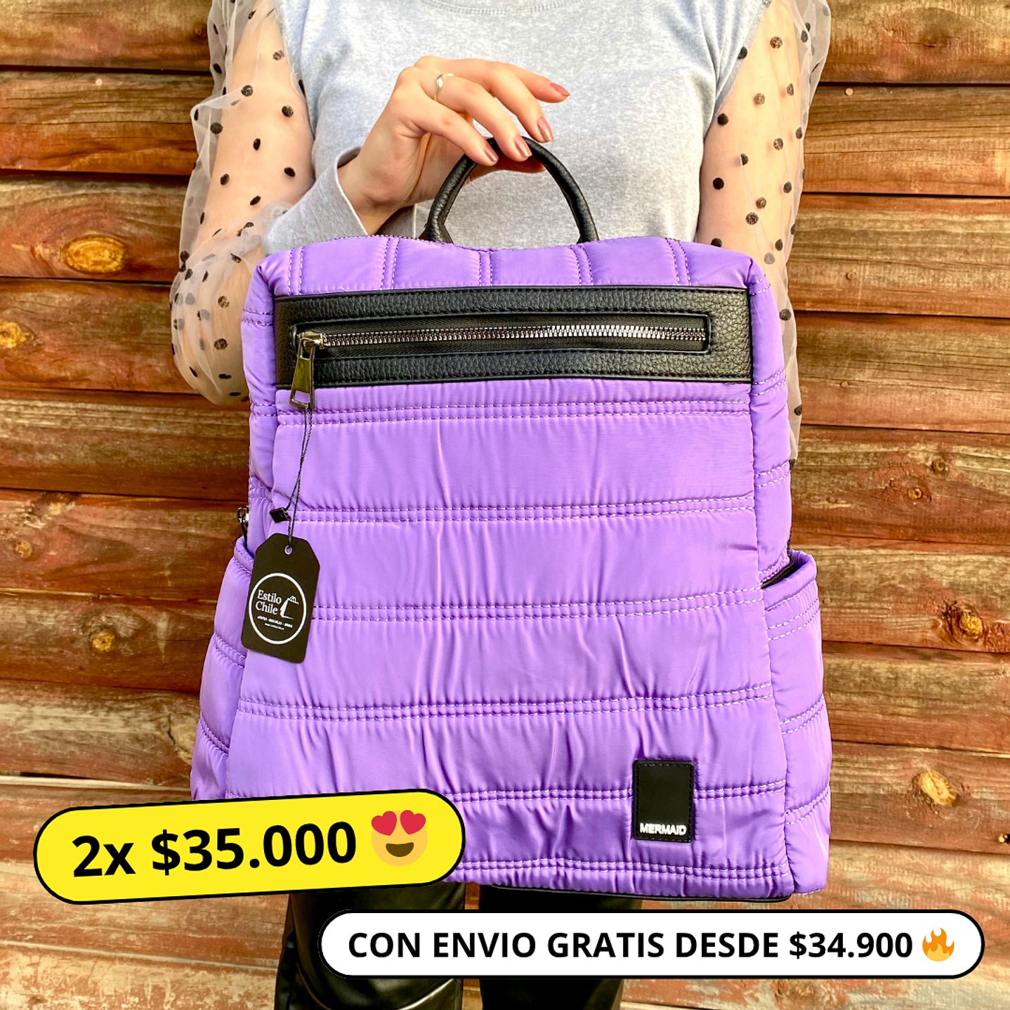 Mochila Puff Lila (capacidad Pc 14