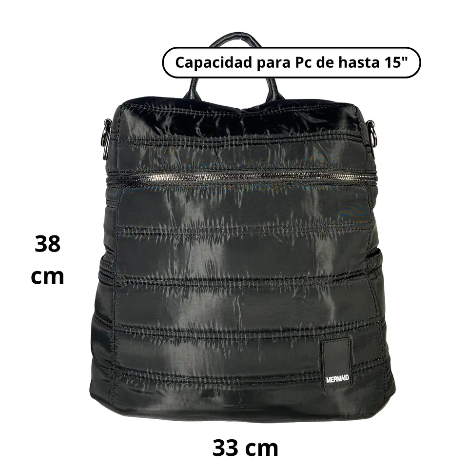 Mochila y Bolso Puff negra (capacidad Pc 15