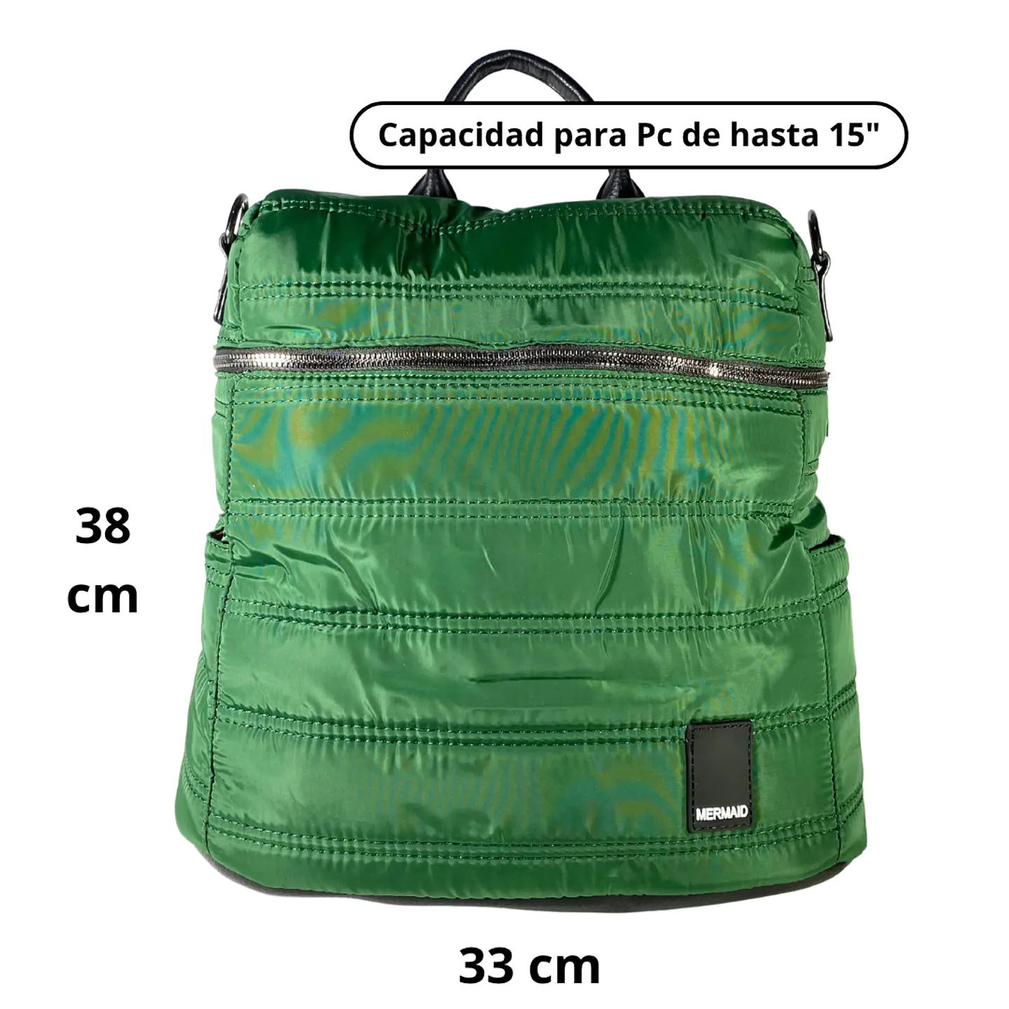 Mochila y Bolso Puff verde (capacidad Pc 15