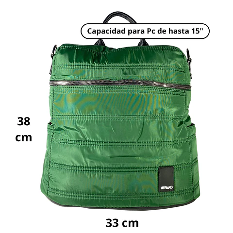 Mochila y Bolso Puff verde (capacidad Pc 15