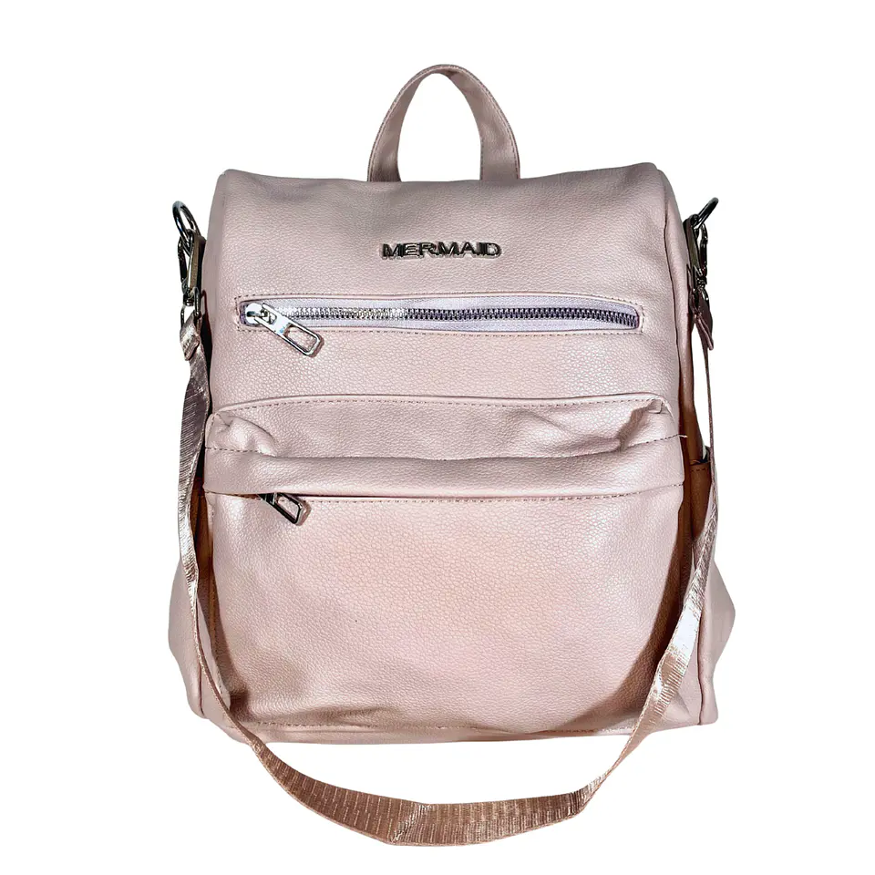 Mochila y Cartera Eco Cuero Rosa 4