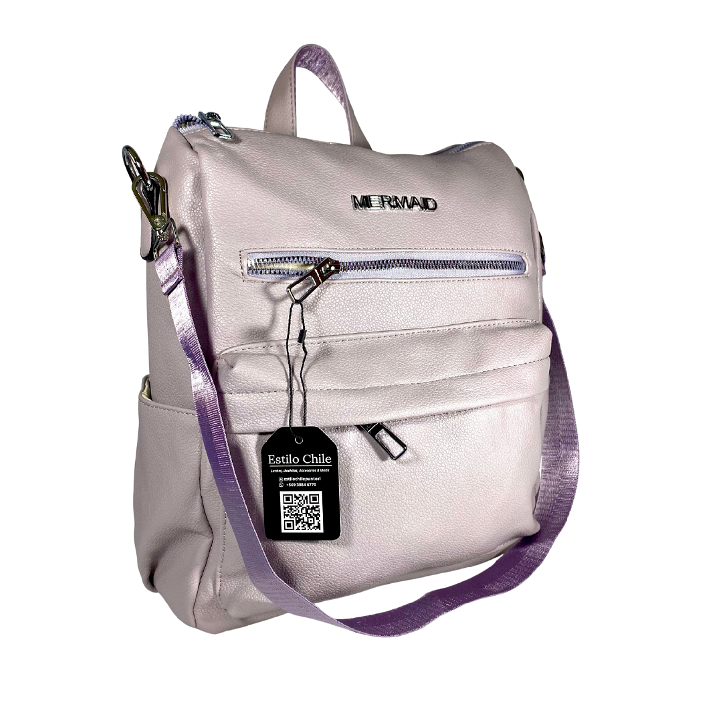 Mochila y Cartera Eco Cuero Rosa 5