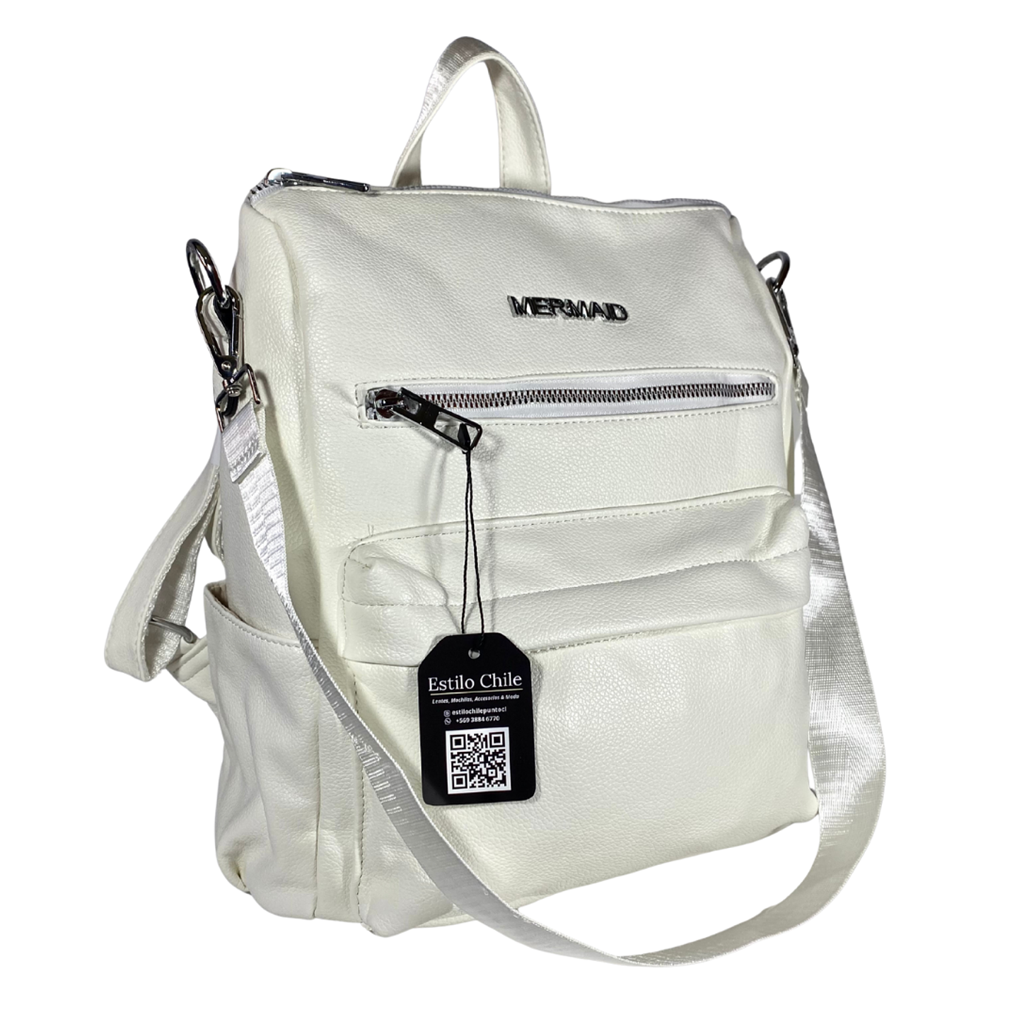 Mochila y Cartera Eco Cuero Blanca  4