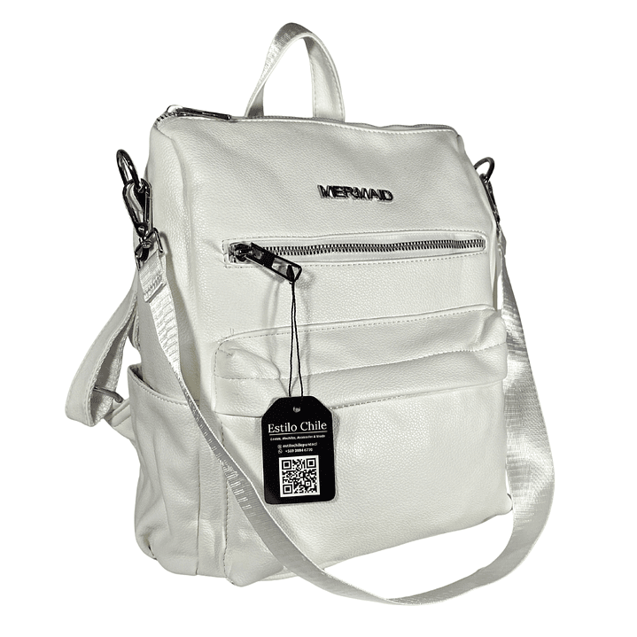 Mochila y Cartera Eco Cuero Blanca  4