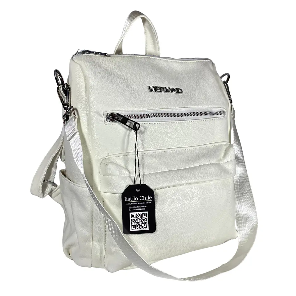 Mochila y Cartera Eco Cuero Blanca  4