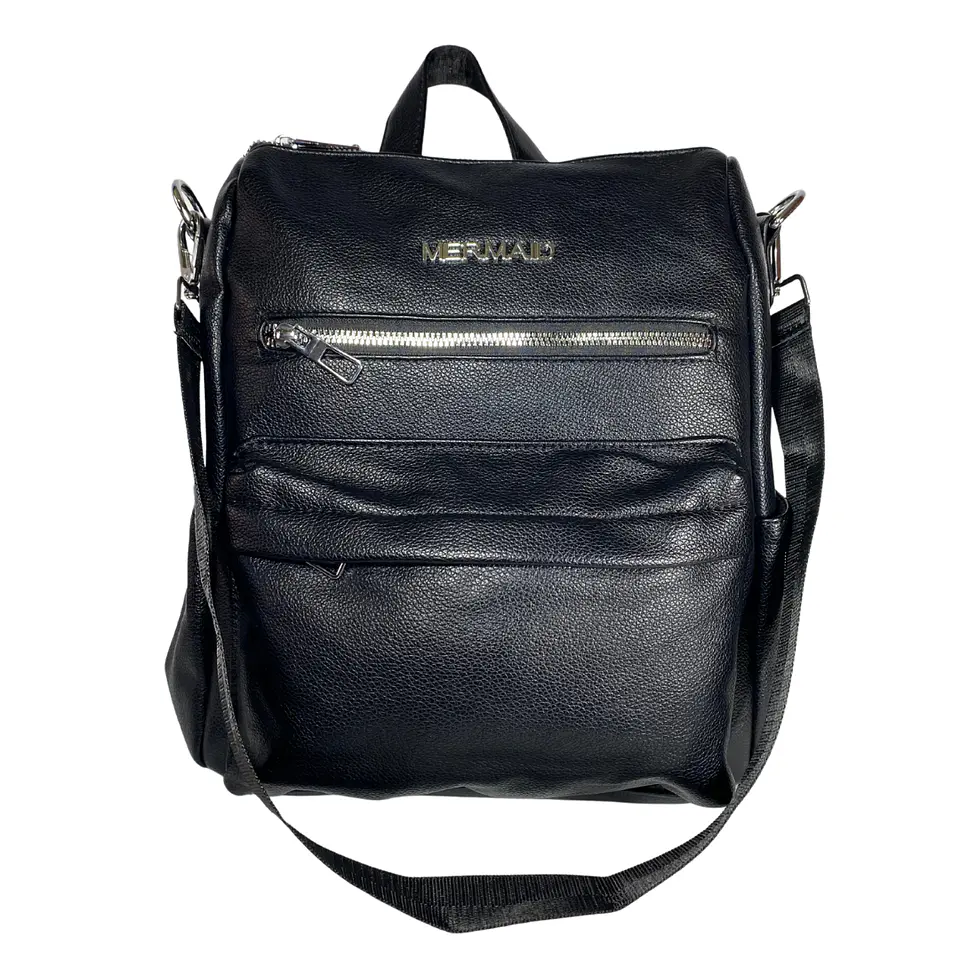 Mochila y Cartera Eco Cuero Negra 4