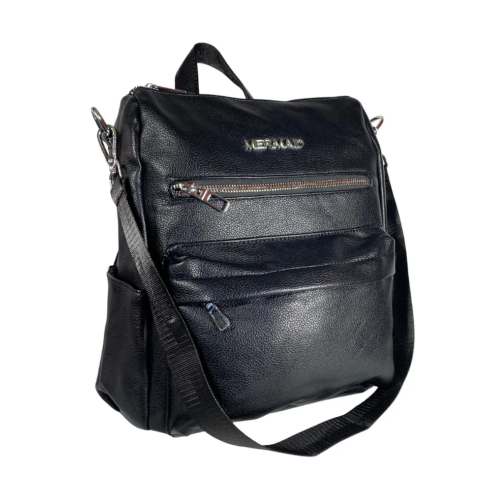 Mochila y Cartera Eco Cuero Negra 5