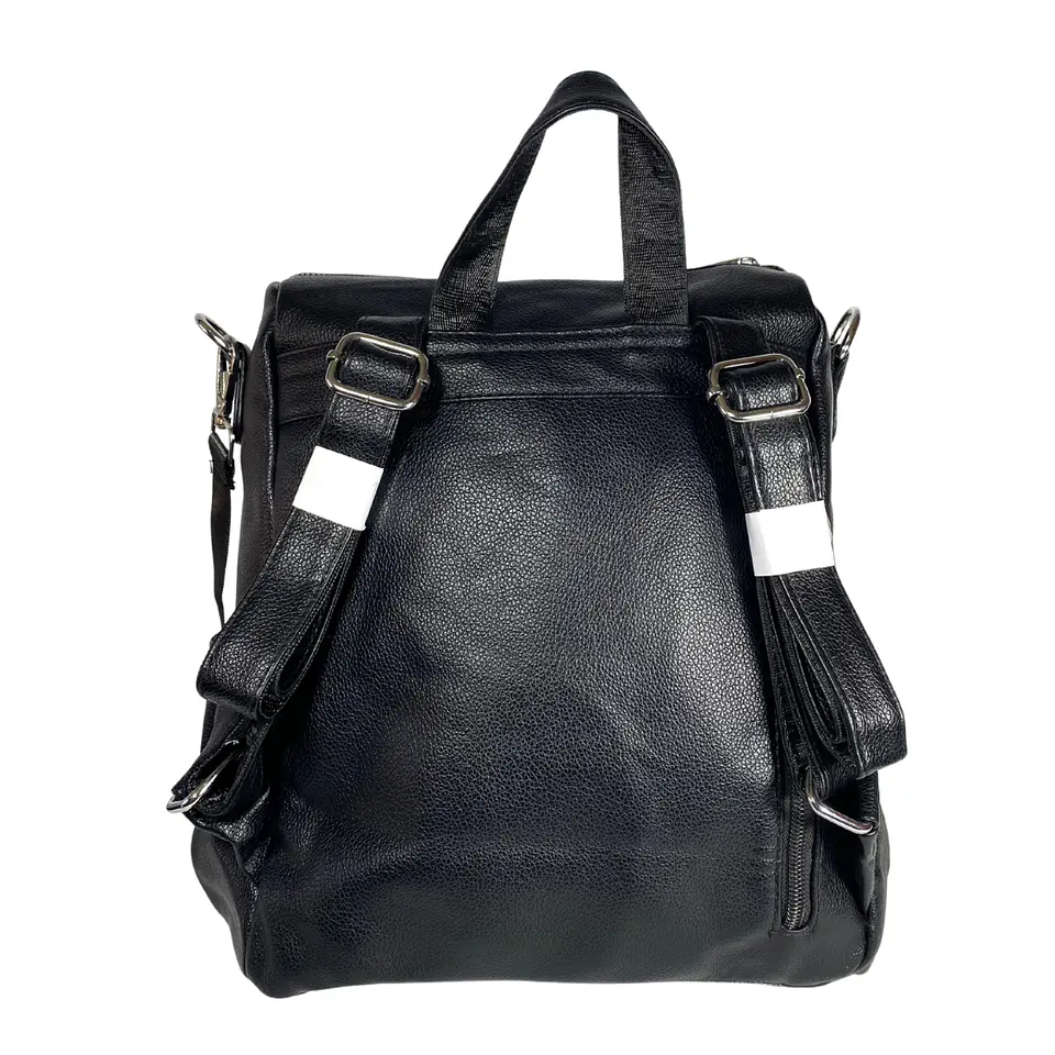 Mochila y Cartera Eco Cuero Negra 6