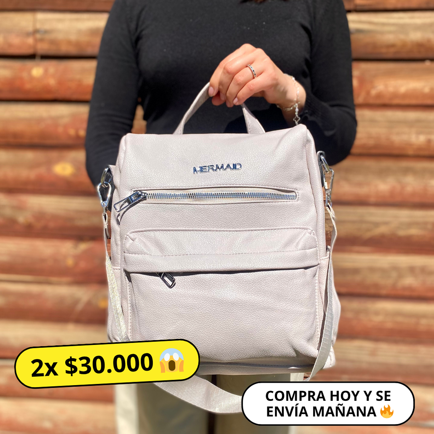 Mochila y Cartera Eco Cuero Nude 1