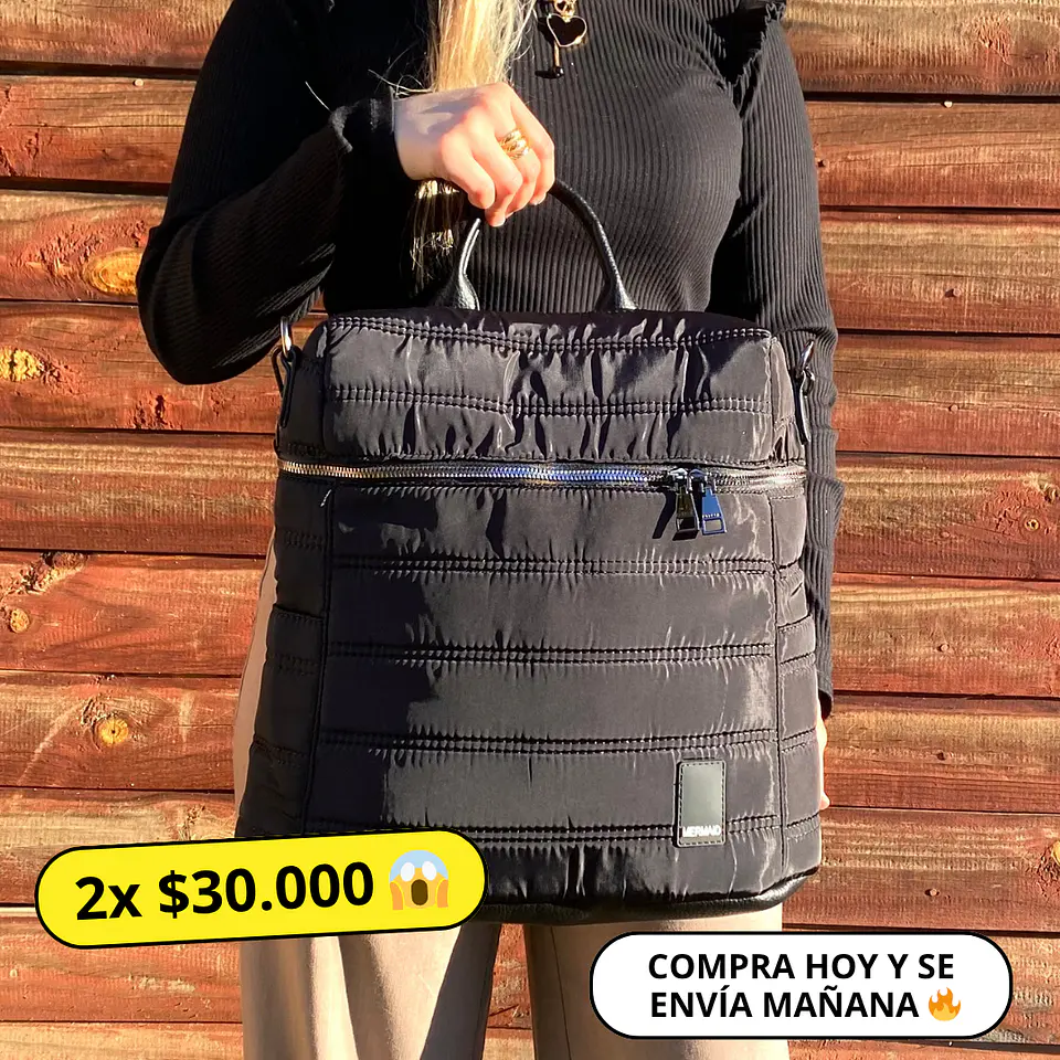 Mochila y Bolso Puff negra (capacidad Pc 15