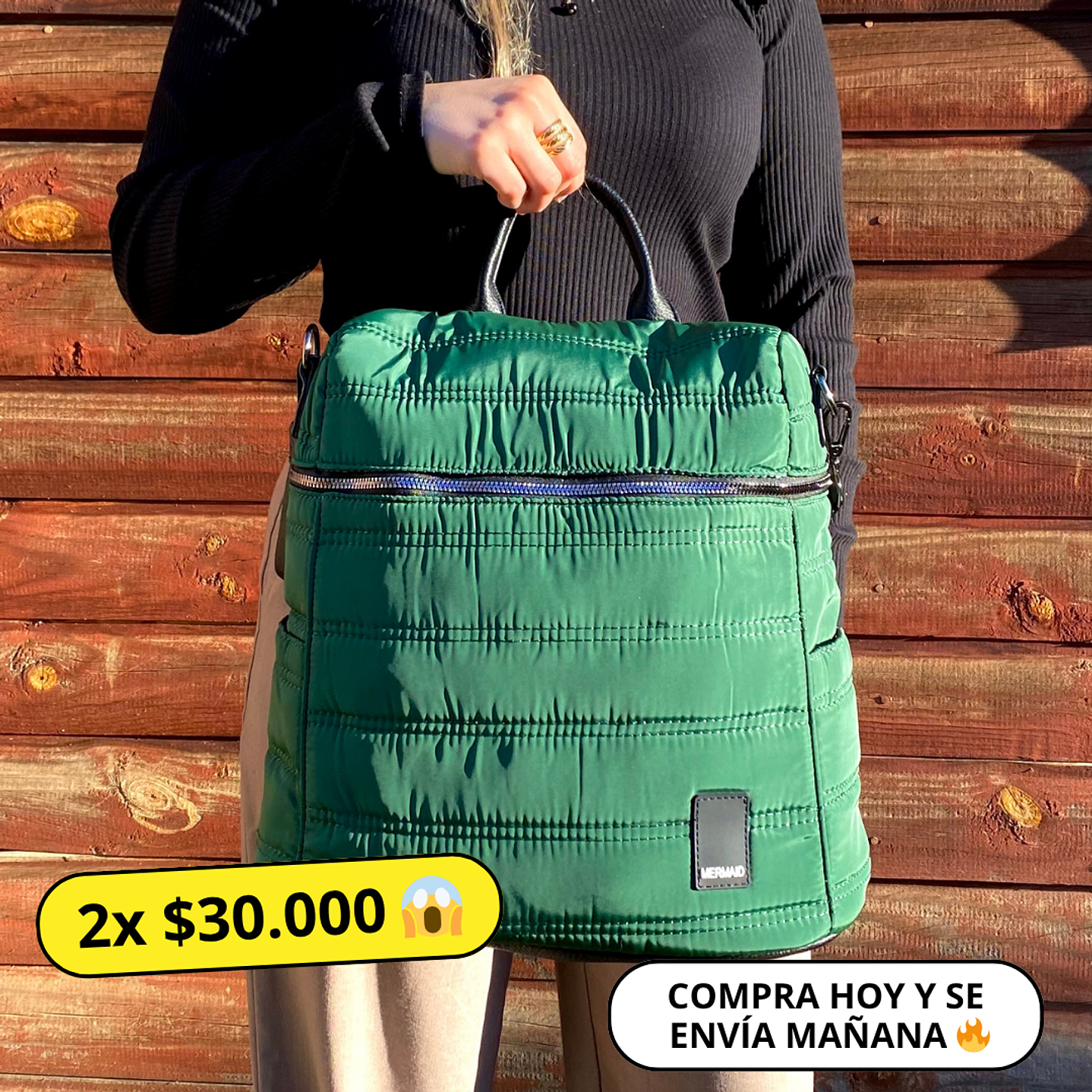 Mochila y Bolso Puff verde (capacidad Pc 15