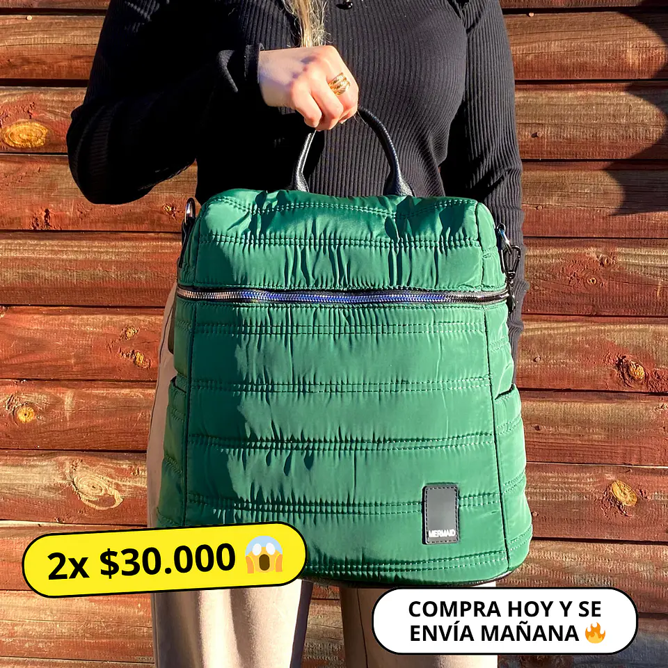 Mochila y Bolso Puff verde (capacidad Pc 15