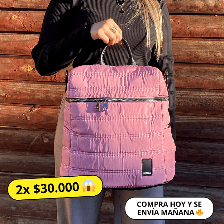 Mochila y Bolso Puff rosa (capacidad Pc 15