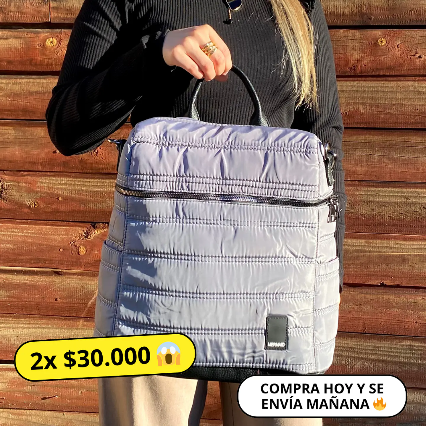 Mochila y Bolso Puff gris (capacidad Pc 15