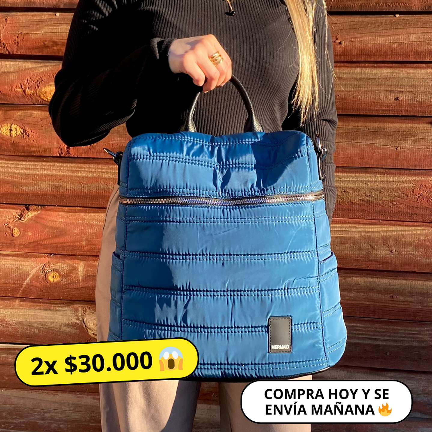 Mochila y Bolso Puff azul (capacidad Pc 15
