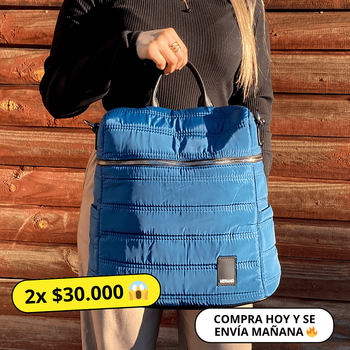 Mochila y Bolso Puff azul (capacidad Pc 15