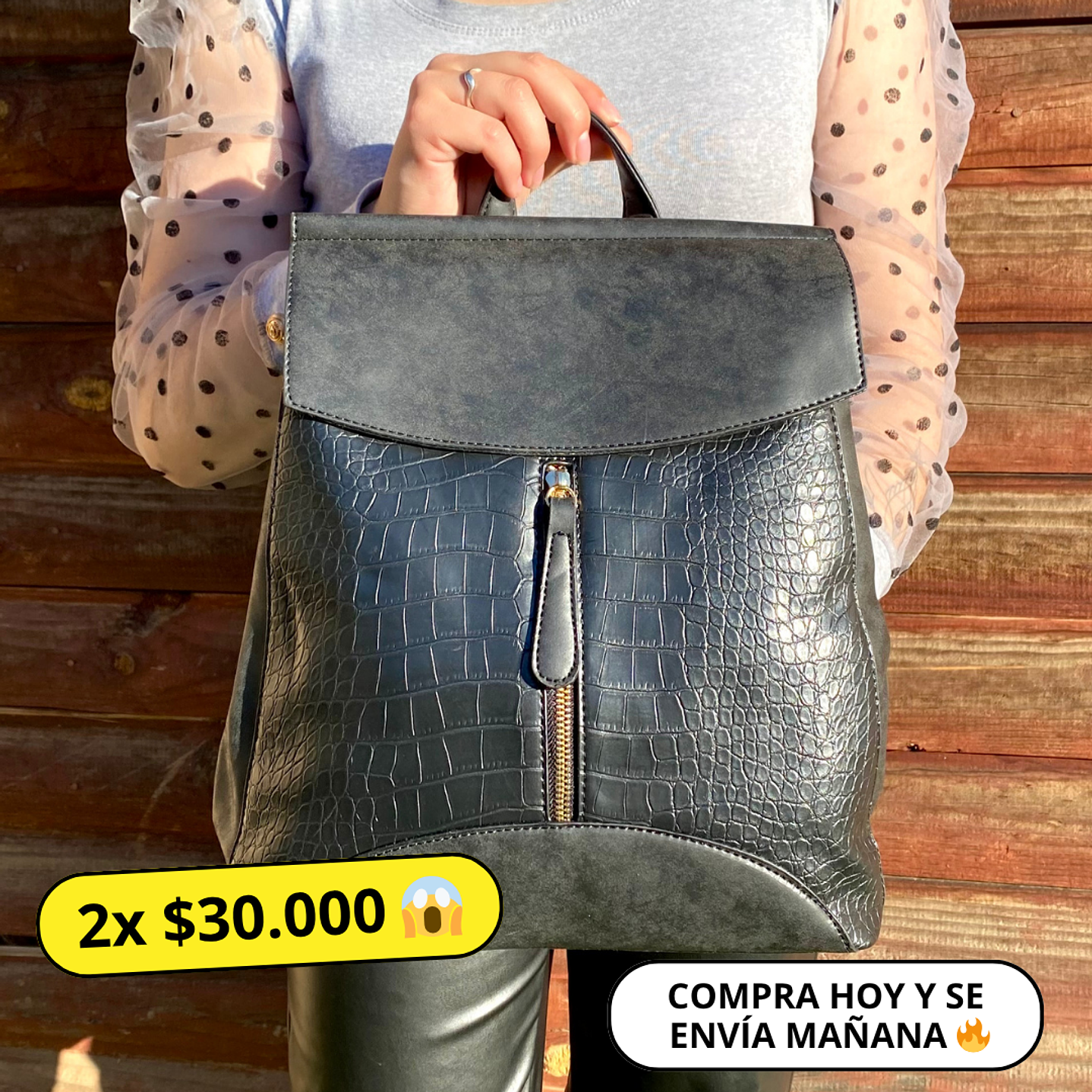 Mochila y Cartera Eco Cuero Negra 1
