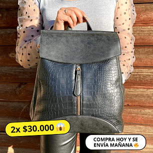 Mochila y Cartera Eco Cuero Negra