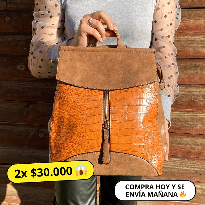 Mochila y Cartera Eco Cuero Café 1