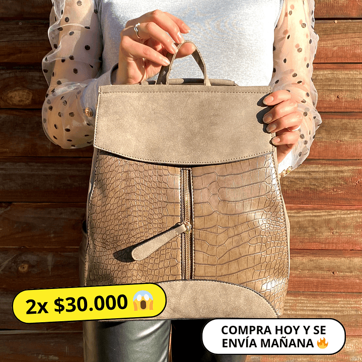 Mochila y Cartera Eco Cuero café  1