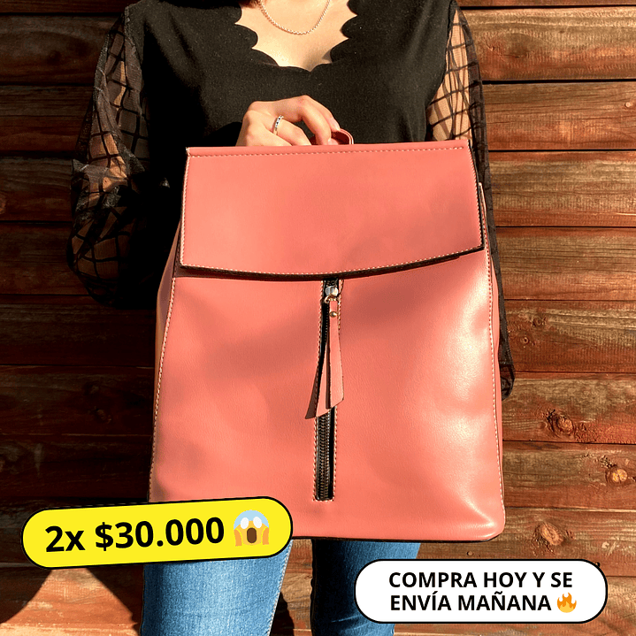 Mochila Eco Cuero Rosa 1
