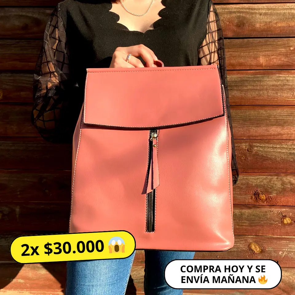 Mochila Eco Cuero Rosa 1