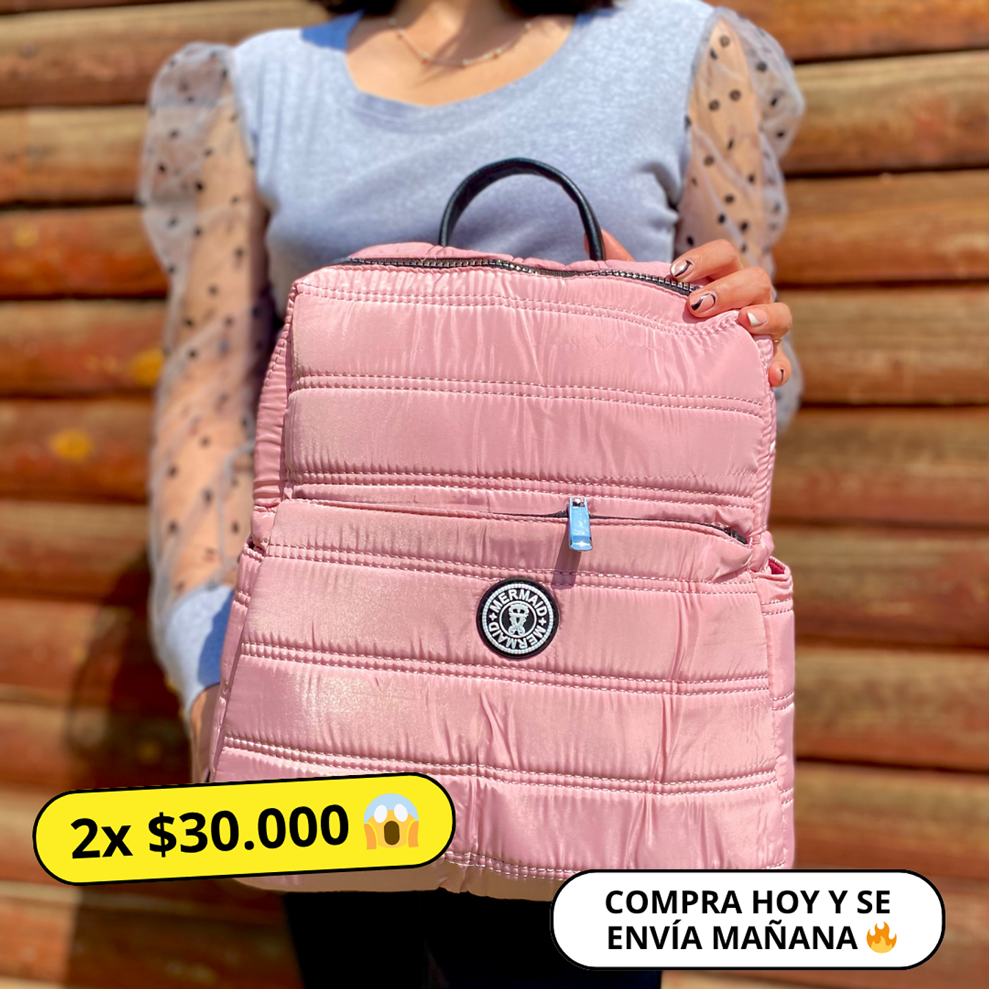Mochila Puff palo rosa (capacidad Pc 14