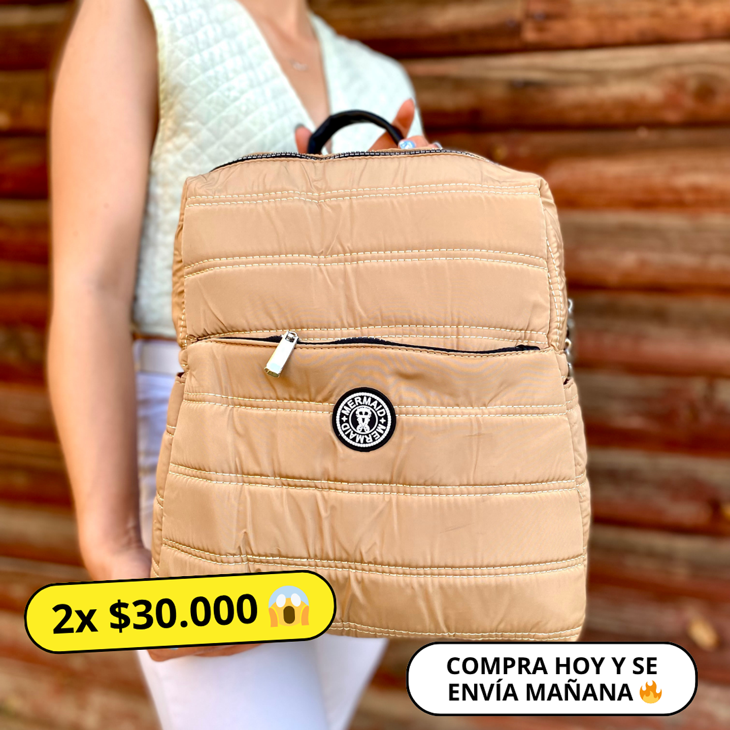 Mochila Puff Beige (capacidad pc 14