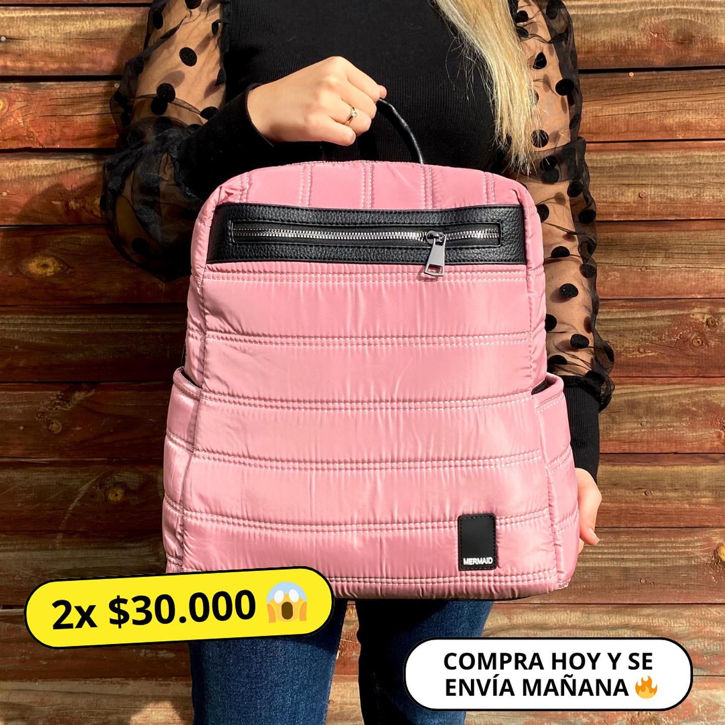 Mochila Puff Rosa (capacidad Pc 14
